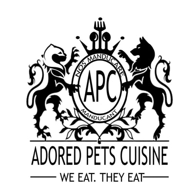 Adored Pets Cuisine logo in black with white background