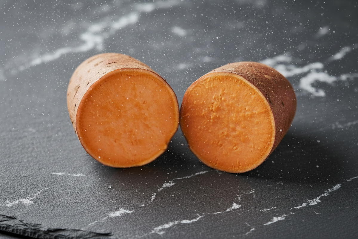 Sweet Potato with Mist Spray on Grey Slate